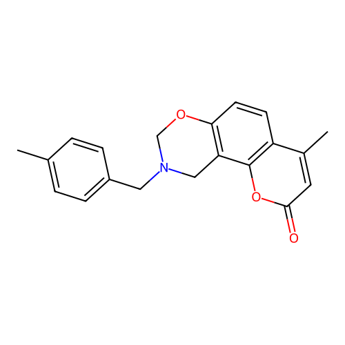 4-methyl-9-(4-methylbenzyl)-9,10-dihydro-2H,8H-chromeno[8,7-e][1,3]oxazin-2-one structure