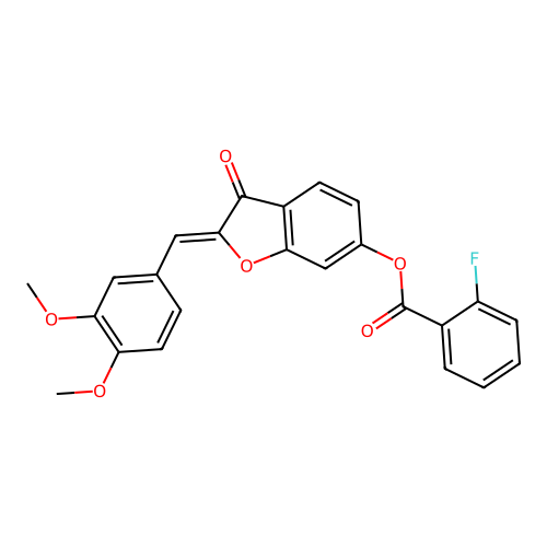 (Z)-2-(3,4-dimethoxybenzylidene)-3-oxo-2,3-dihydrobenzofuran-6-yl 2-fluorobenzoate structure