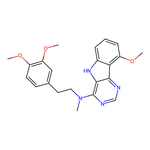 N-[2-(3,4-dimethoxyphenyl)ethyl]-9-methoxy-N-methyl-5H-pyrimido[5,4-b]indol-4-amine structure