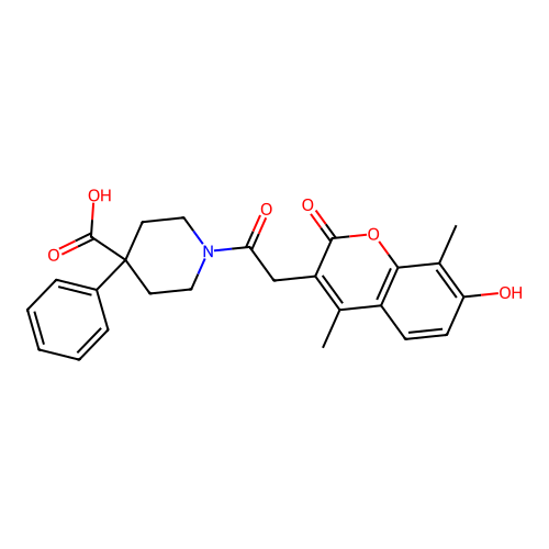 1-(2-(7-hydroxy-4,8-dimethyl-2-oxo-2H-chromen-3-yl)acetyl)-4-phenylpiperidine-4-carboxylic acid structure