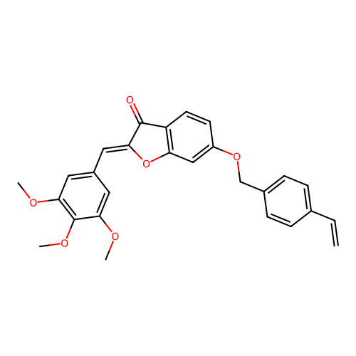 (Z)-2-(3,4,5-trimethoxybenzylidene)-6-((4-vinylbenzyl)oxy)benzofuran-3(2H)-one structure