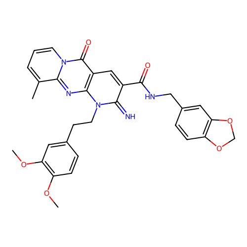 N-(1,3-benzodioxol-5-ylmethyl)-1-[2-(3,4-dimethoxyphenyl)ethyl]-2-imino-10-methyl-5-oxo-1,5-dihydro-2H-dipyrido[1,2-a:2',3'-d]pyrimidine-3-carboxamide structure