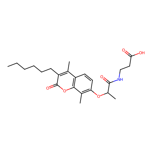 N-{2-[(3-hexyl-4,8-dimethyl-2-oxo-2H-chromen-7-yl)oxy]propanoyl}-beta-alanine structure