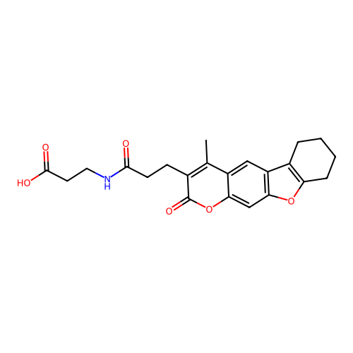 3-(3-(4-methyl-2-oxo-6,7,8,9-tetrahydro-2H-benzofuro[3,2-g]chromen-3-yl)propanamido)propanoic acid structure
