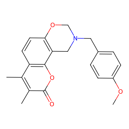 9-(4-methoxybenzyl)-3,4-dimethyl-9,10-dihydro-2H,8H-chromeno[8,7-e][1,3]oxazin-2-one structure