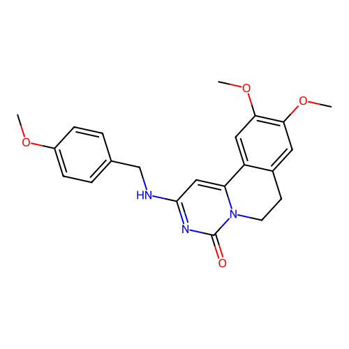 9,10-dimethoxy-2-((4-methoxybenzyl)amino)-6,7-dihydro-4H-pyrimido[6,1-a]isoquinolin-4-one structure