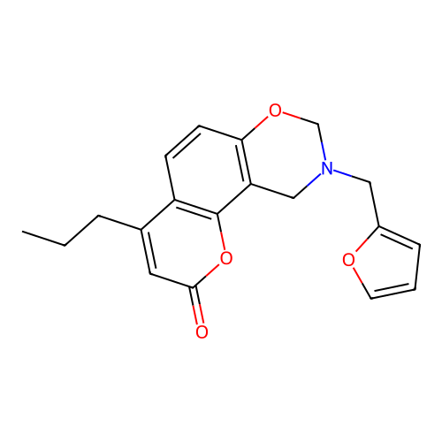 9-(2-furylmethyl)-4-propyl-9,10-dihydro-2H,8H-chromeno[8,7-e][1,3]oxazin-2-one structure