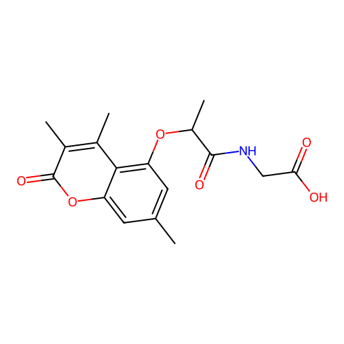 2-(2-((3,4,7-trimethyl-2-oxo-2H-chromen-5-yl)oxy)propanamido)acetic acid structure