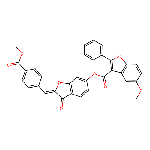 (Z)-2-(4-(methoxycarbonyl)benzylidene)-3-oxo-2,3-dihydrobenzofuran-6-yl 5-methoxy-2-phenylbenzofuran-3-carboxylate structure