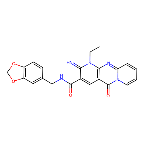 N-(1,3-benzodioxol-5-ylmethyl)-1-ethyl-2-imino-5-oxo-1,5-dihydro-2H-dipyrido[1,2-a:2',3'-d]pyrimidine-3-carboxamide structure