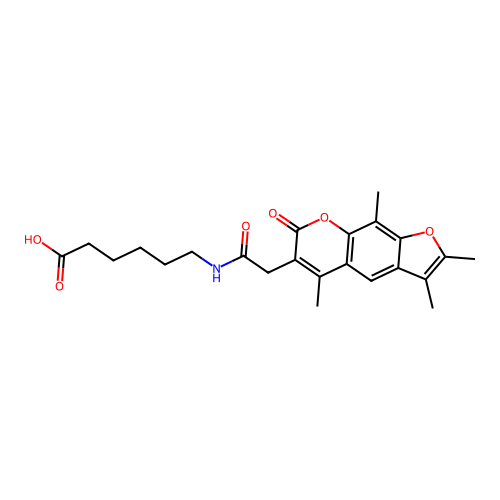 6-(2-(2,3,5,9-tetramethyl-7-oxo-7H-furo[3,2-g]chromen-6-yl)acetamido)hexanoic acid structure