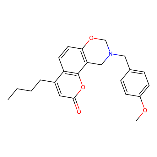 4-butyl-9-(4-methoxybenzyl)-9,10-dihydro-2H,8H-chromeno[8,7-e][1,3]oxazin-2-one structure