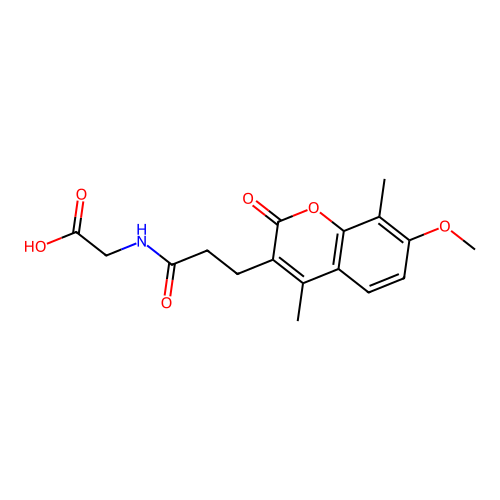 N-[3-(7-methoxy-4,8-dimethyl-2-oxo-2H-chromen-3-yl)propanoyl]glycine structure
