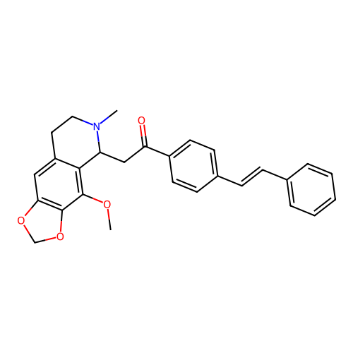 (E)-2-(4-methoxy-6-methyl-5,6,7,8-tetrahydro-[1,3]dioxolo[4,5-g]isoquinolin-5-yl)-1-(4-styrylphenyl)ethanone structure