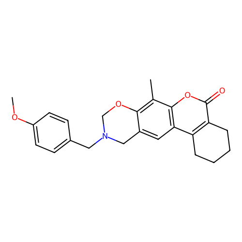 10-(4-methoxybenzyl)-7-methyl-1,2,3,4,10,11-hexahydro-5H,9H-benzo[3,4]chromeno[6,7-e][1,3]oxazin-5-one structure