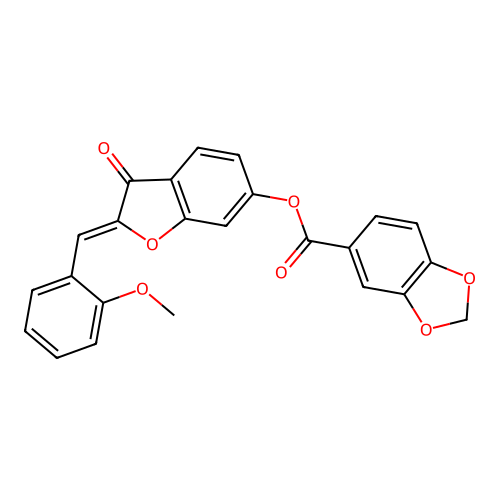 (Z)-2-(2-methoxybenzylidene)-3-oxo-2,3-dihydrobenzofuran-6-yl benzo[d][1,3]dioxole-5-carboxylate structure