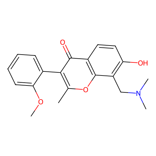 8-((dimethylamino)methyl)-7-hydroxy-3-(2-methoxyphenyl)-2-methyl-4H-chromen-4-one structure