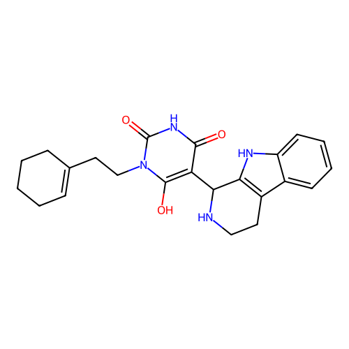 3-(2-(cyclohex-1-en-1-yl)ethyl)-6-hydroxy-5-(2,3,4,9-tetrahydro-1H-pyrido[3,4-b]indol-1-yl)pyrimidine-2,4(1H,3H)-dione structure