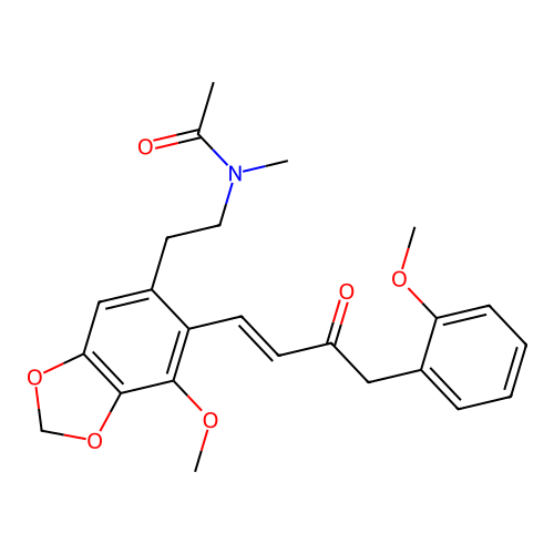 N-(2-(7-methoxy-6-(4-(2-methoxyphenyl)-3-oxobut-1-en-1-yl)benzo[d][1,3]dioxol-5-yl)ethyl)-N-methylacetamide structure
