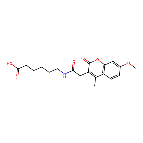 6-{[(7-methoxy-4-methyl-2-oxo-2H-chromen-3-yl)acetyl]amino}hexanoic acid structure