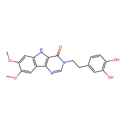 3-(3,4-dihydroxyphenethyl)-7,8-dimethoxy-3H-pyrimido[5,4-b]indol-4(5H)-one structure