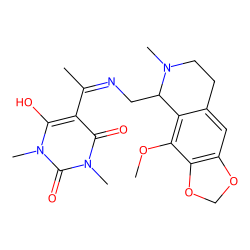 5-(1-(((4-methoxy-6-methyl-5,6,7,8-tetrahydro-[1,3]dioxolo[4,5-g]isoquinolin-5-yl)methyl)amino)ethylidene)-1,3-dimethylpyrimidine-2,4,6(1H,3H,5H)-trione structure