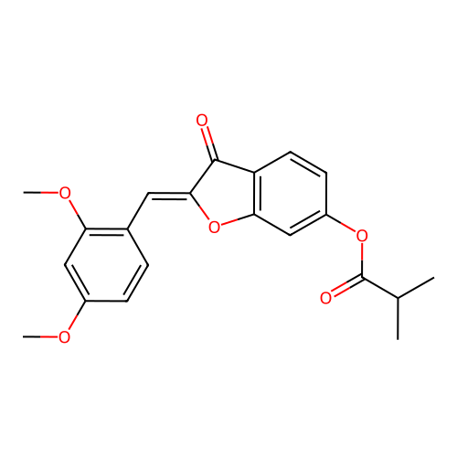 (Z)-2-(2,4-dimethoxybenzylidene)-3-oxo-2,3-dihydrobenzofuran-6-yl isobutyrate structure