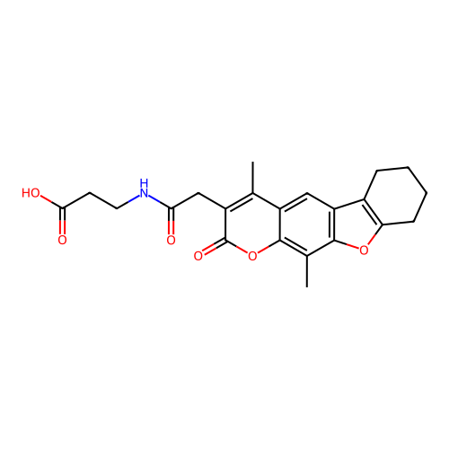 3-(2-(4,11-dimethyl-2-oxo-6,7,8,9-tetrahydro-2H-benzofuro[3,2-g]chromen-3-yl)acetamido)propanoic acid structure