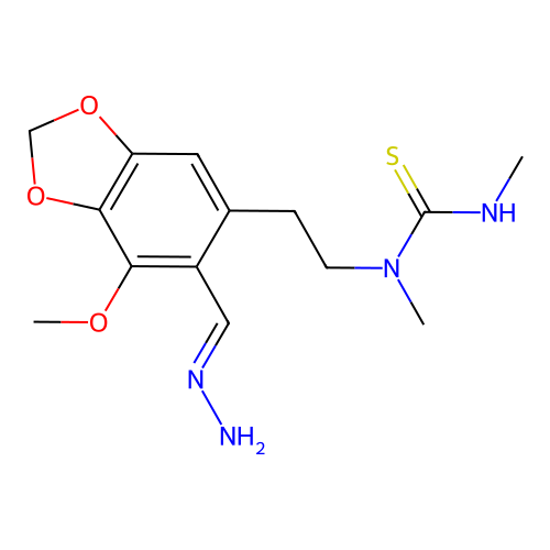 (E)-1-(2-(6-(hydrazonomethyl)-7-methoxybenzo[d][1,3]dioxol-5-yl)ethyl)-1,3-dimethylthiourea structure