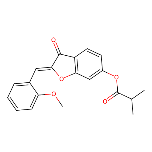 (Z)-2-(2-methoxybenzylidene)-3-oxo-2,3-dihydrobenzofuran-6-yl isobutyrate structure
