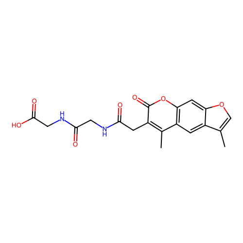 N-[(3,5-dimethyl-7-oxo-7H-furo[3,2-g]chromen-6-yl)acetyl]glycylglycine structure