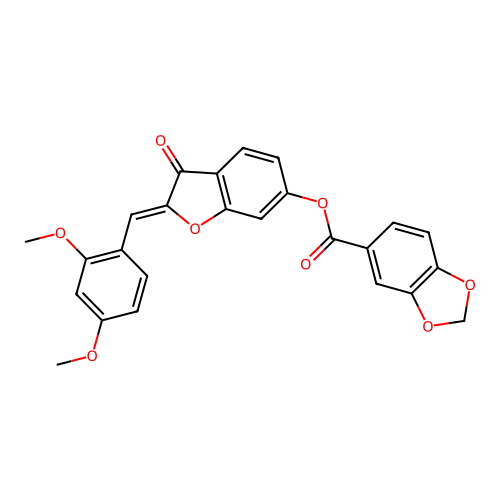 (Z)-2-(2,4-dimethoxybenzylidene)-3-oxo-2,3-dihydrobenzofuran-6-yl benzo[d][1,3]dioxole-5-carboxylate structure