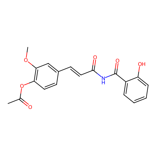 (E)-4-(3-(2-hydroxybenzamido)-3-oxoprop-1-en-1-yl)-2-methoxyphenyl acetate structure