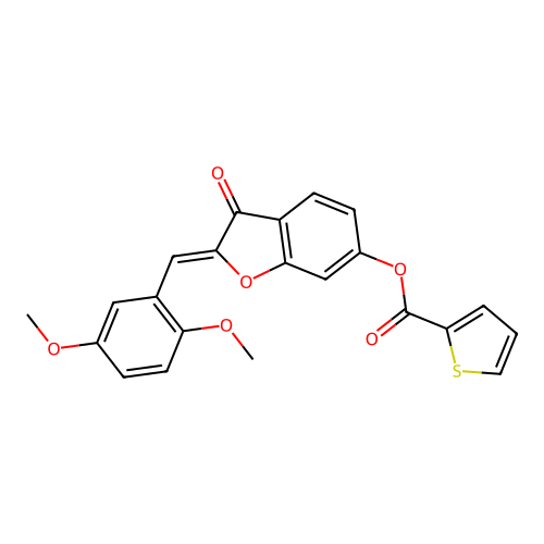 (Z)-2-(2,5-dimethoxybenzylidene)-3-oxo-2,3-dihydrobenzofuran-6-yl thiophene-2-carboxylate structure