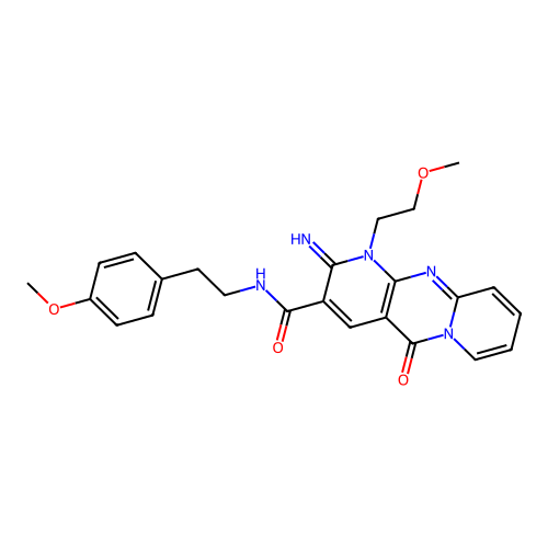 2-imino-1-(2-methoxyethyl)-N-[2-(4-methoxyphenyl)ethyl]-5-oxo-1,5-dihydro-2H-dipyrido[1,2-a:2',3'-d]pyrimidine-3-carboxamide structure