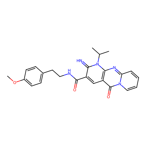2-imino-1-isopropyl-N-(4-methoxyphenethyl)-5-oxo-2,5-dihydro-1H-dipyrido[1,2-a:2',3'-d]pyrimidine-3-carboxamide structure