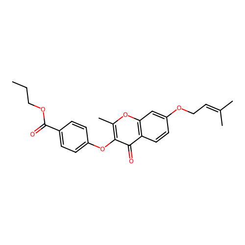 propyl 4-((2-methyl-7-((3-methylbut-2-en-1-yl)oxy)-4-oxo-4H-chromen-3-yl)oxy)benzoate structure