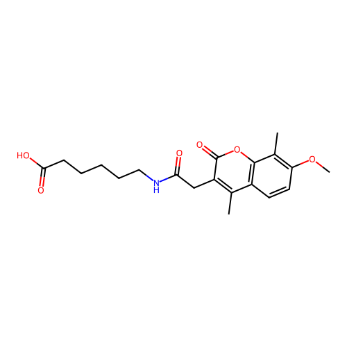 6-{[(7-methoxy-4,8-dimethyl-2-oxo-2H-chromen-3-yl)acetyl]amino}hexanoic acid structure