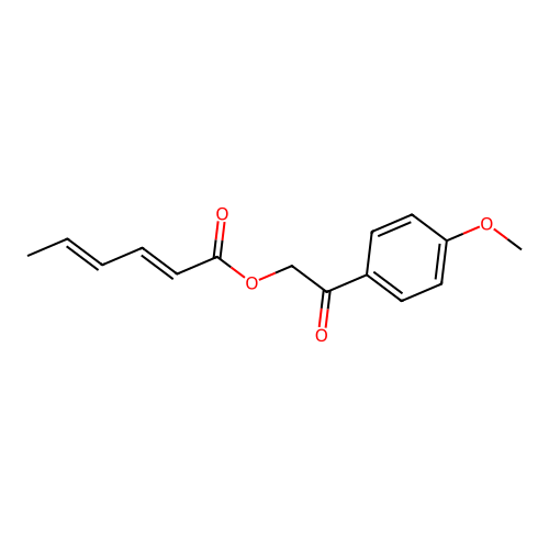 2-(4-methoxyphenyl)-2-oxoethyl (2E,4E)-hexa-2,4-dienoate structure