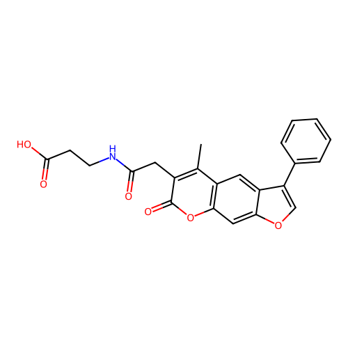 3-(2-(5-methyl-7-oxo-3-phenyl-7H-furo[3,2-g]chromen-6-yl)acetamido)propanoic acid structure