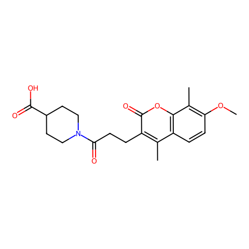 1-(3-(7-methoxy-4,8-dimethyl-2-oxo-2H-chromen-3-yl)propanoyl)piperidine-4-carboxylic acid structure