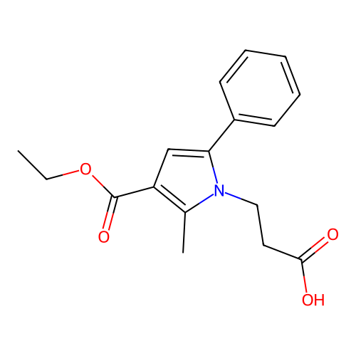 3-[3-(ethoxycarbonyl)-2-methyl-5-phenyl-1H-pyrrol-1-yl]propanoic acid structure