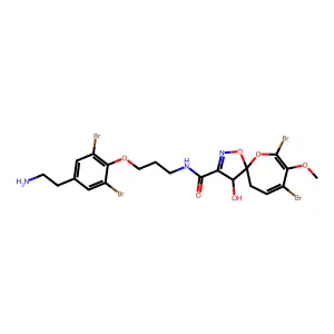 1,6-Dioxa-2-azaspiro(4.6)undeca-2,7,9-triene-3-carboxamide,N-(3-(4-(2-aminoethyl)-2,6-dibromophenoxy)propyl)-8,10-dibromo-4-hydroxy-9-methoxy-, (4R,5R)-rel-(-)- structure