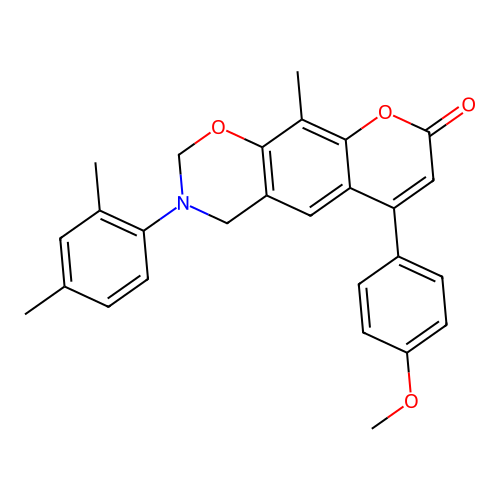 3-(2,4-dimethylphenyl)-6-(4-methoxyphenyl)-10-methyl-3,4-dihydrochromeno[6,7-e][1,3]oxazin-8(2H)-one structure