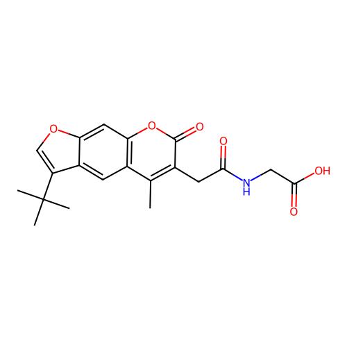 N-[(3-tert-butyl-5-methyl-7-oxo-7H-furo[3,2-g]chromen-6-yl)acetyl]glycine structure