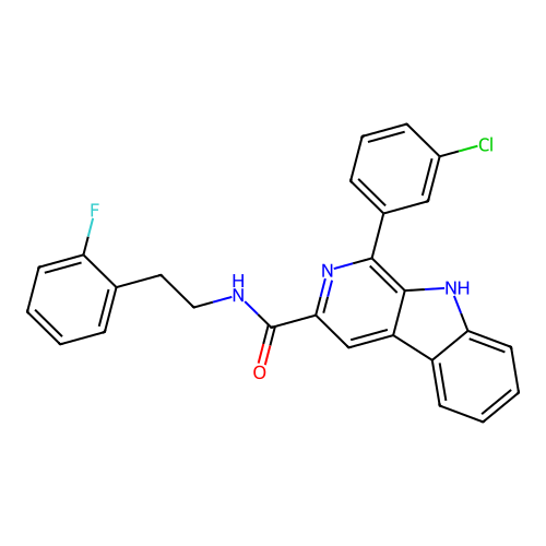 1-(3-chlorophenyl)-N-(2-fluorophenethyl)-9H-pyrido[3,4-b]indole-3-carboxamide structure