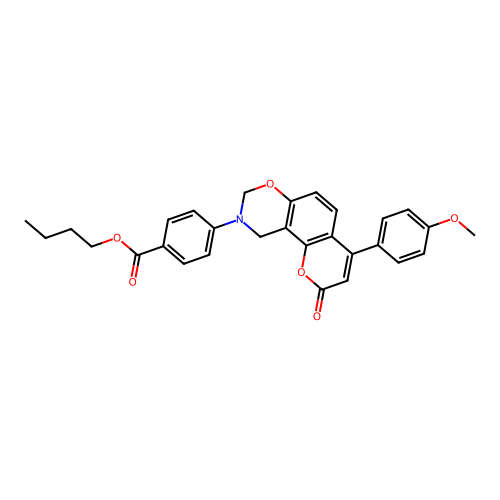 butyl 4-(4-(4-methoxyphenyl)-2-oxochromeno[8,7-e][1,3]oxazin-9(2H,8H,10H)-yl)benzoate structure