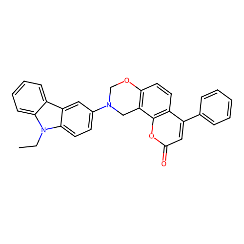 9-(9-ethyl-9H-carbazol-3-yl)-4-phenyl-9,10-dihydrochromeno[8,7-e][1,3]oxazin-2(8H)-one structure