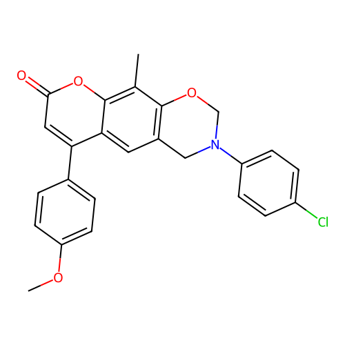 3-(4-chlorophenyl)-6-(4-methoxyphenyl)-10-methyl-3,4-dihydrochromeno[6,7-e][1,3]oxazin-8(2H)-one structure