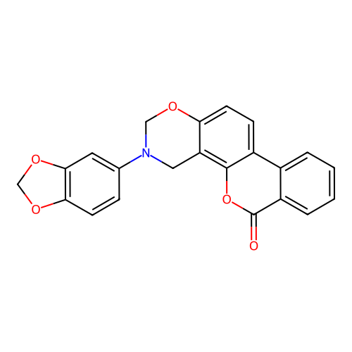 3-(benzo[d][1,3]dioxol-5-yl)-3,4-dihydrobenzo[3,4]chromeno[8,7-e][1,3]oxazin-6(2H)-one structure